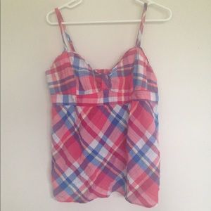 red, white, and blue plaid cami blouse tank top